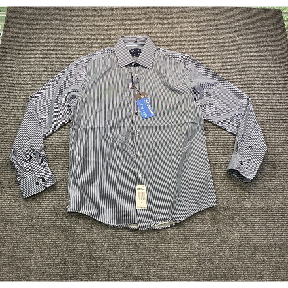 Nautica Men's Performance Super Shirt Slim Fit 15-15.5 Neck 32-33 Sleeve Striped